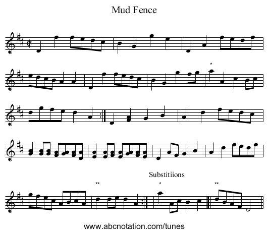 Mud Fence - staff notation