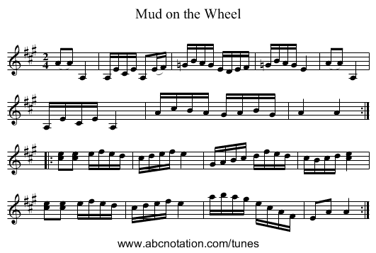 Mud on the Wheel - staff notation