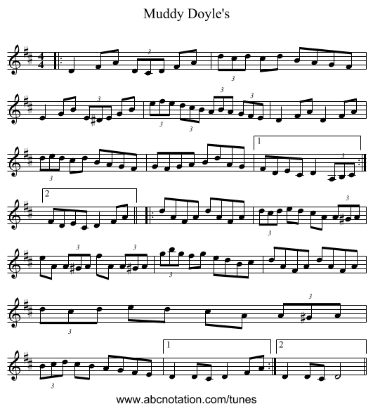 Muddy Doyle's - staff notation