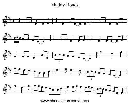 Muddy Roads - staff notation