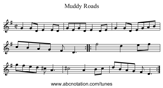 Muddy Roads - staff notation
