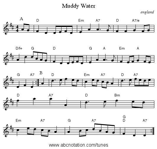 Muddy Water - staff notation
