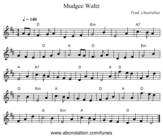 Mudgee Waltz - staff notation
