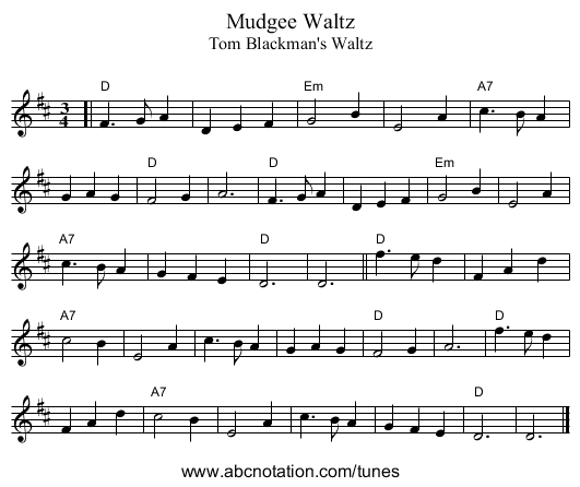 Mudgee Waltz - staff notation