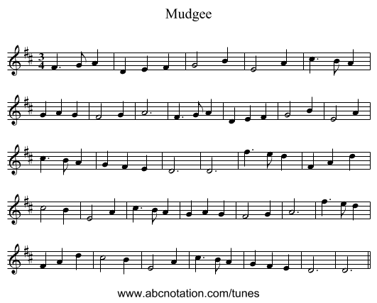 Mudgee - staff notation