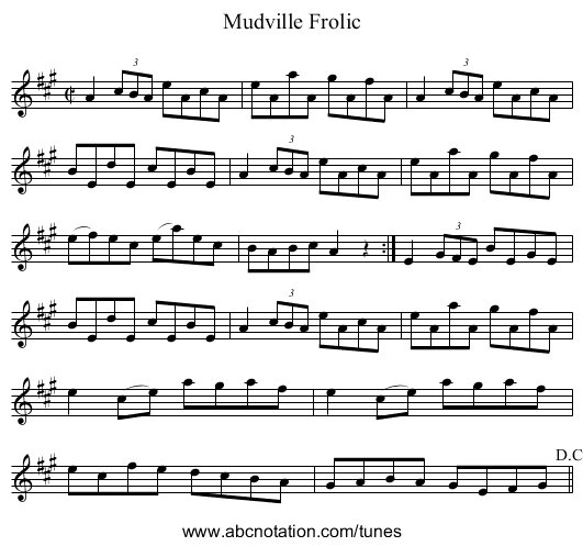 Mudville Frolic - staff notation