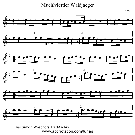 Muehlviertler Waldjaeger - staff notation