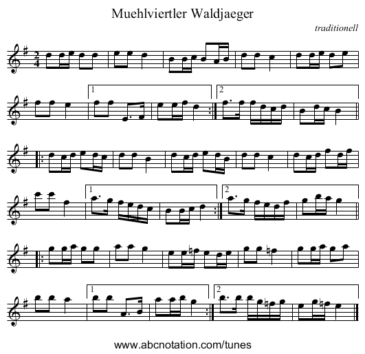 Muehlviertler Waldjaeger - staff notation