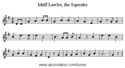 Muff Lawler, the Squealer - staff notation