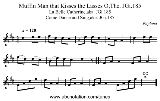 Muffin Man that Kisses the Lasses O,The. JGi.185 - staff notation