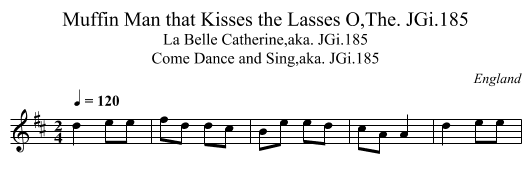 Muffin Man that Kisses the Lasses O,The. JGi.185 - staff notation