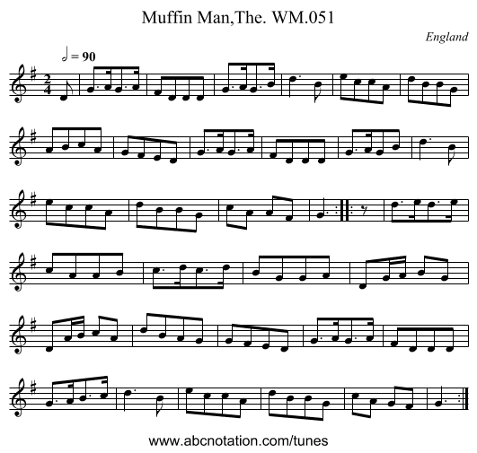 Muffin Man,The. WM.051 - staff notation