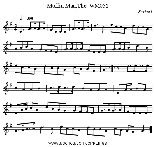Muffin Man,The. WM051 - staff notation