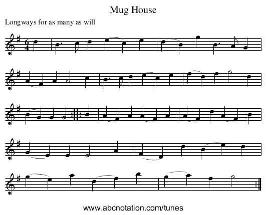 Mug House - staff notation