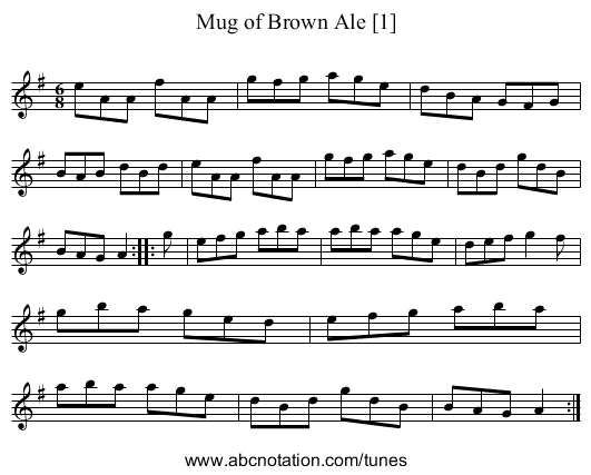 Mug of Brown Ale [1] - staff notation