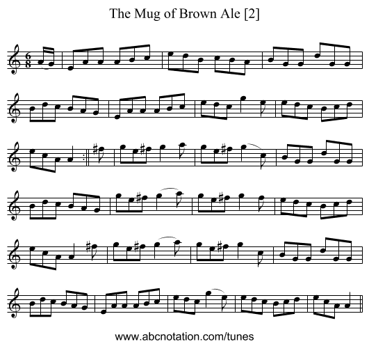 Mug of Brown Ale [2], The - staff notation