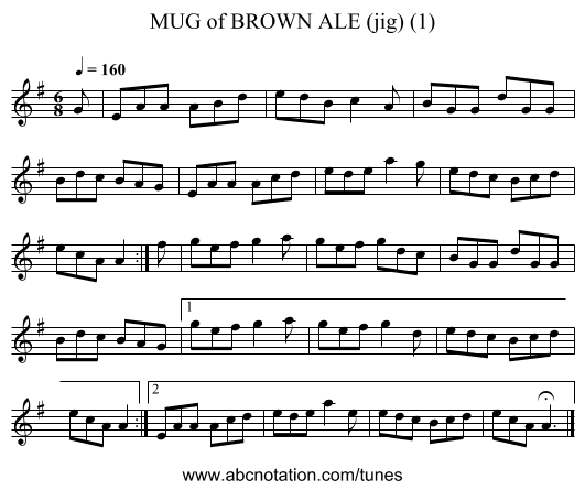 MUG of BROWN ALE (jig) (1) - staff notation