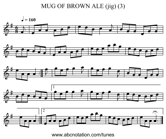 MUG OF BROWN ALE (jig) (3) - staff notation