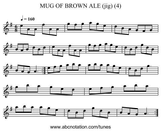 MUG OF BROWN ALE (jig) (4) - staff notation