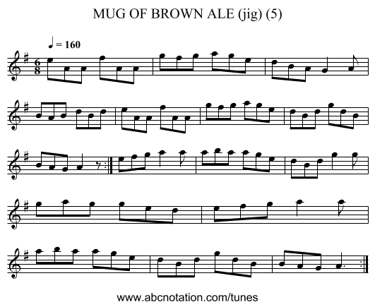 MUG OF BROWN ALE (jig) (5) - staff notation