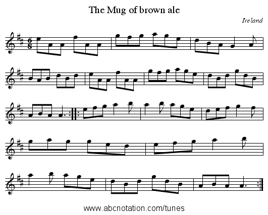 Mug of brown ale, The - staff notation