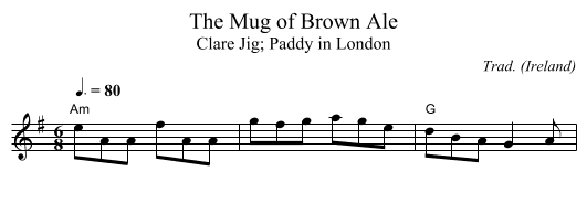 Mug of Brown Ale, The - staff notation