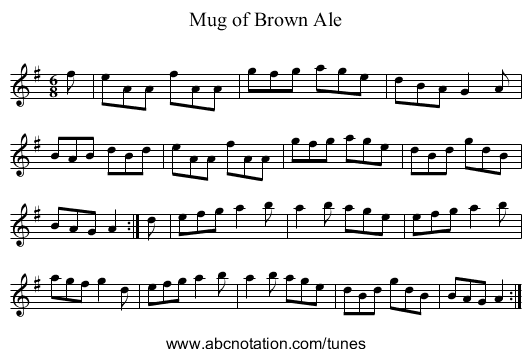 Mug of Brown Ale - staff notation