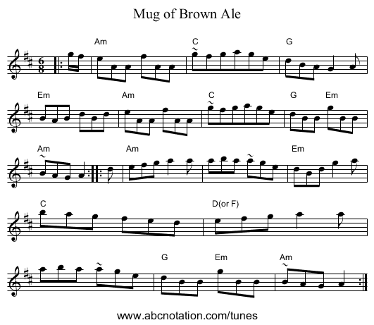Mug of Brown Ale - staff notation