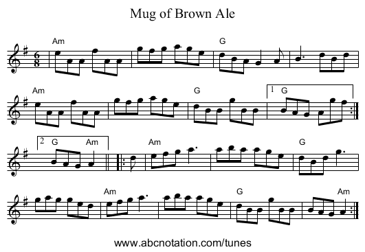 Mug of Brown Ale - staff notation