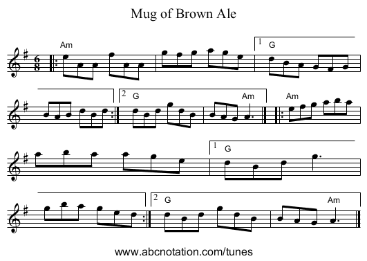 Mug of Brown Ale - staff notation