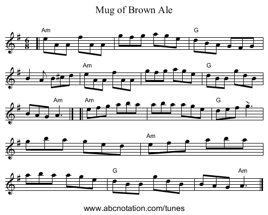 Mug of Brown Ale - staff notation