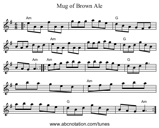 Mug of Brown Ale - staff notation