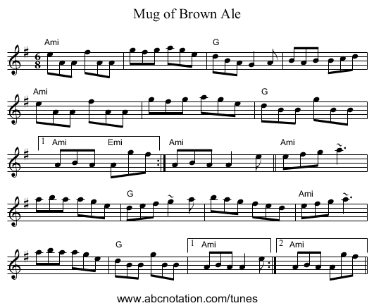 Mug of Brown Ale - staff notation