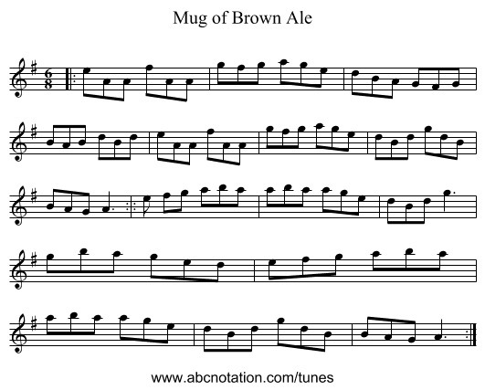 Mug of Brown Ale - staff notation
