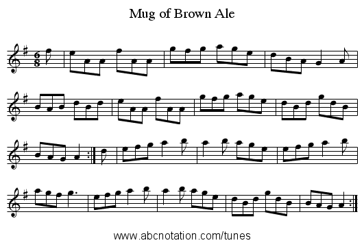 Mug of Brown Ale - staff notation