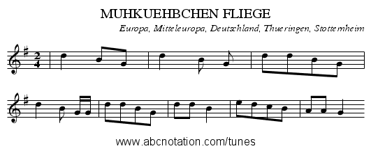 MUHKUEHBCHEN FLIEGE - staff notation