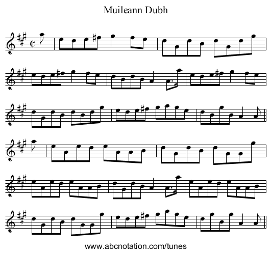 Muileann Dubh - staff notation