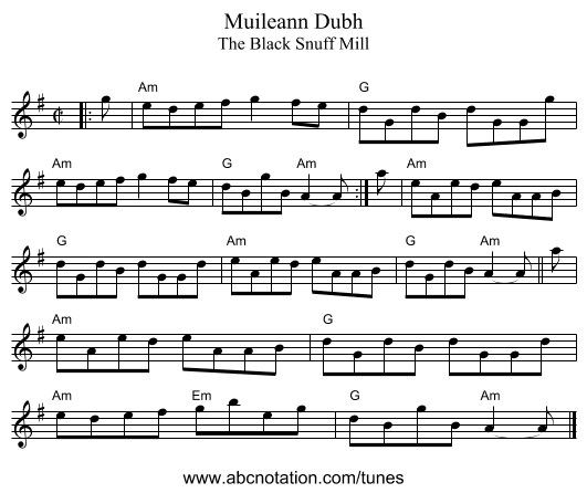 Muileann Dubh - staff notation