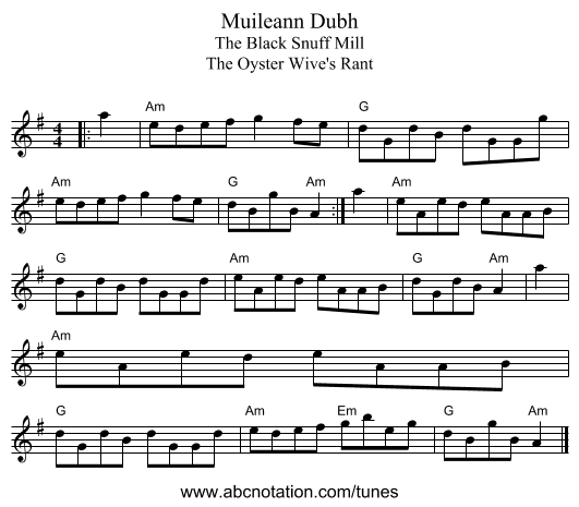 Muileann Dubh - staff notation