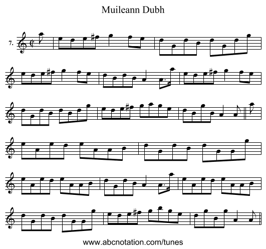 Muileann Dubh - staff notation