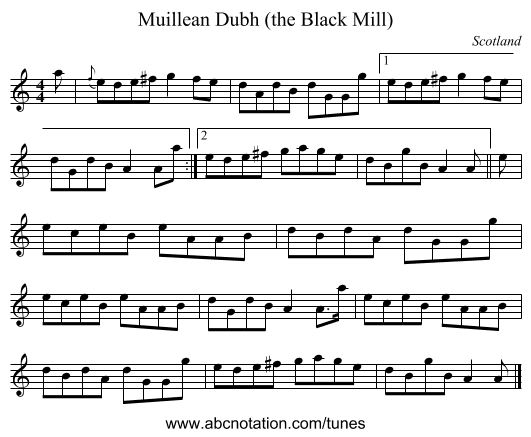 Muillean Dubh (the Black Mill) - staff notation