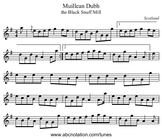 Muillean Dubh - staff notation