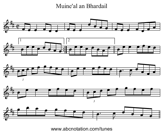 Muine'al an Bhardail - staff notation