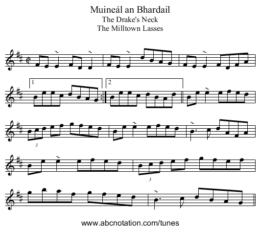 Muine&aacute;l an Bhardail - staff notation