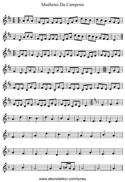 Muiñeira Da Camposa - staff notation