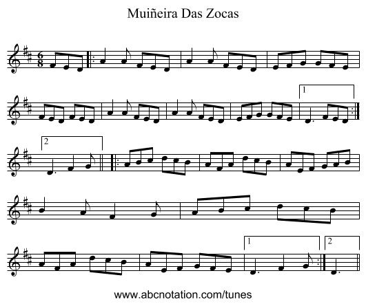 Muiñeira Das Zocas - staff notation