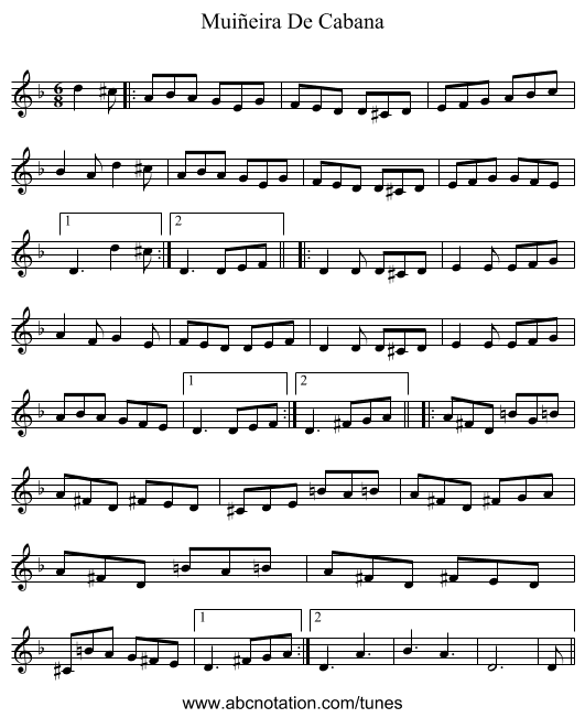 Muiñeira De Cabana - staff notation