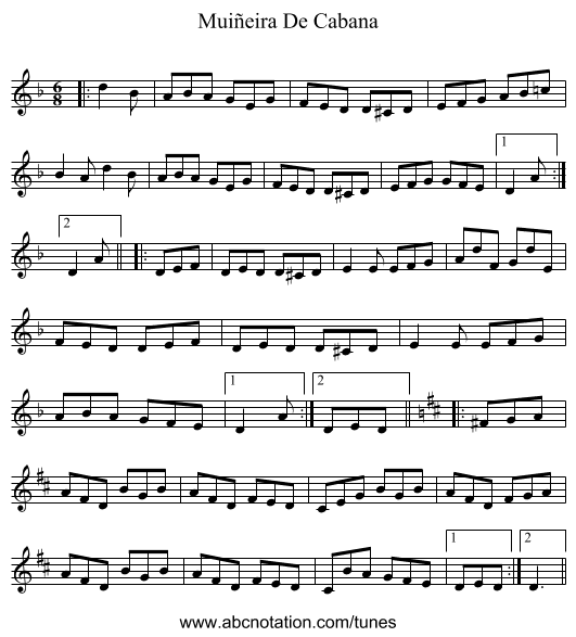 Muiñeira De Cabana - staff notation