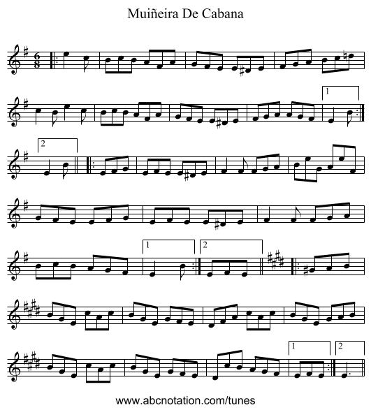 Muiñeira De Cabana - staff notation