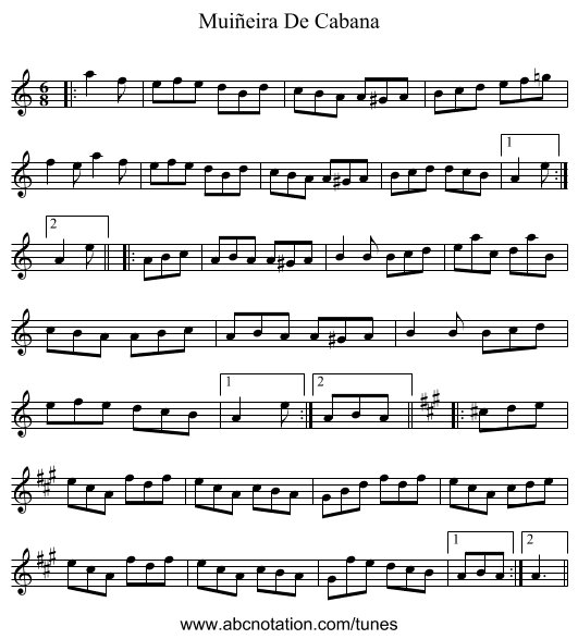 Muiñeira De Cabana - staff notation